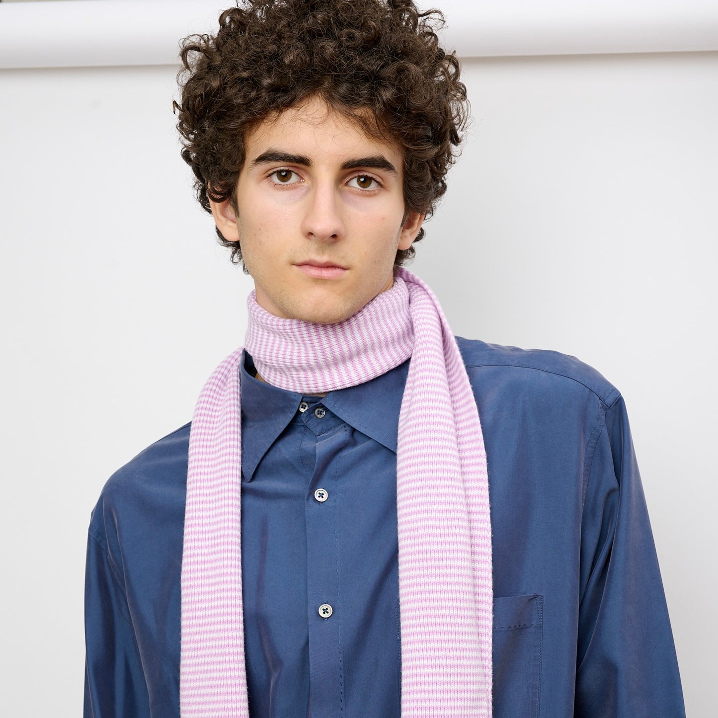 Lilac & White Striped Cashmere Scarf