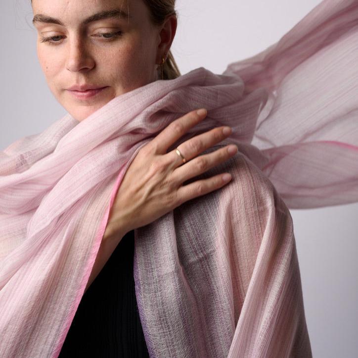 Handwoven Fine Shawl - Pink Stripes