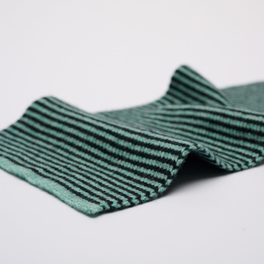 Mint Green Marl & Black Striped 5 Ply Cashmere Scarf