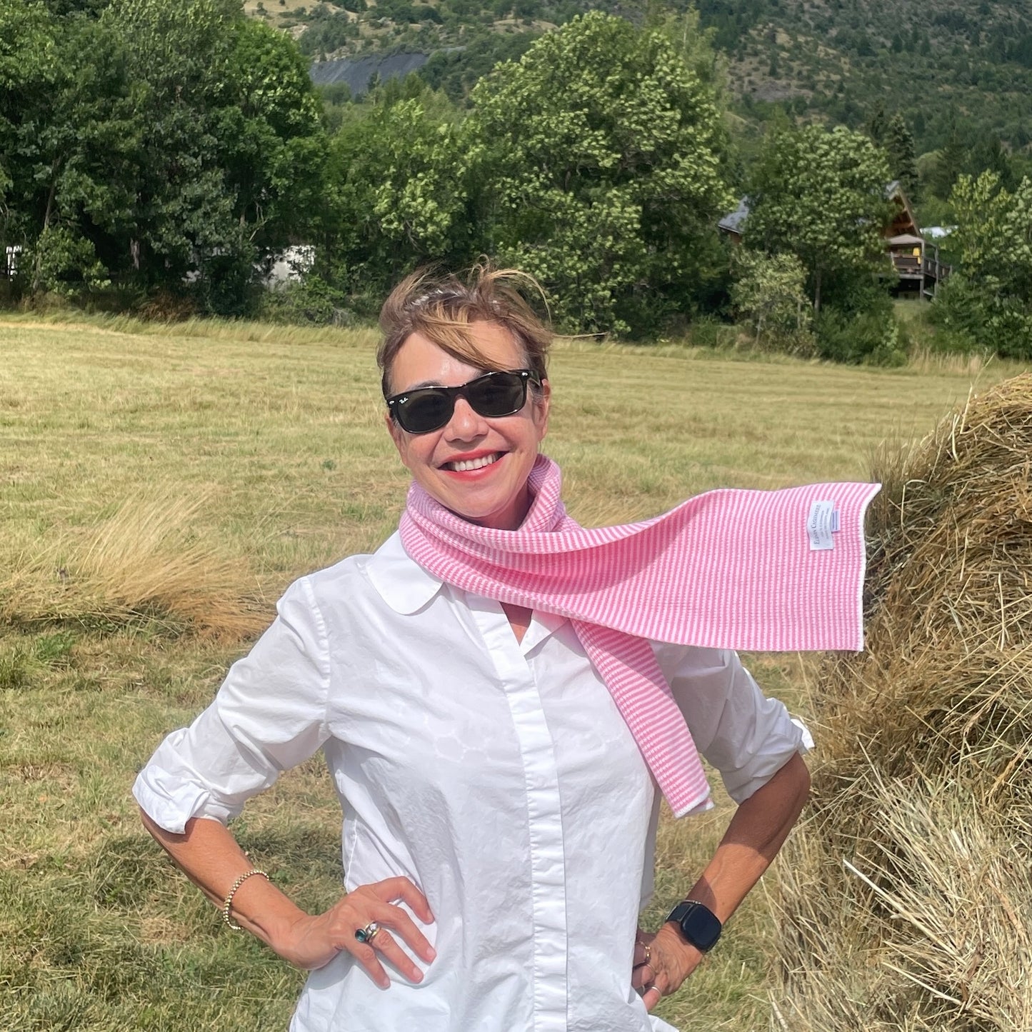 Chiffon Pink & White Striped Cashmere Scarf
