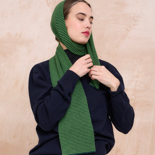 Pea Green & Bottle Green Striped Cashmere Scarf