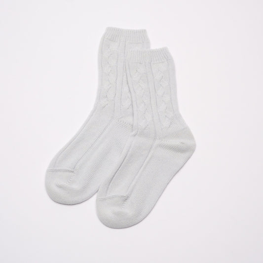 Women's Ice White Cable Knit Cashmere Socks