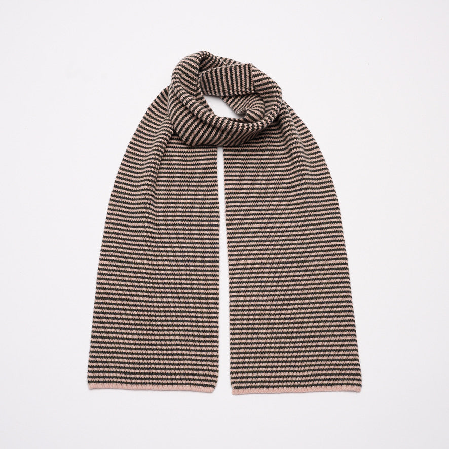 Dark Olive & Blush Striped 5 Ply Cashmere Scarf