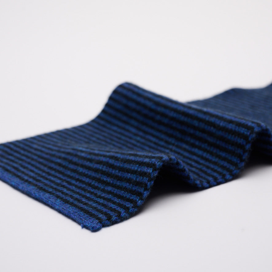 Bright Blue & Black Striped 5 Ply Cashmere Scarf