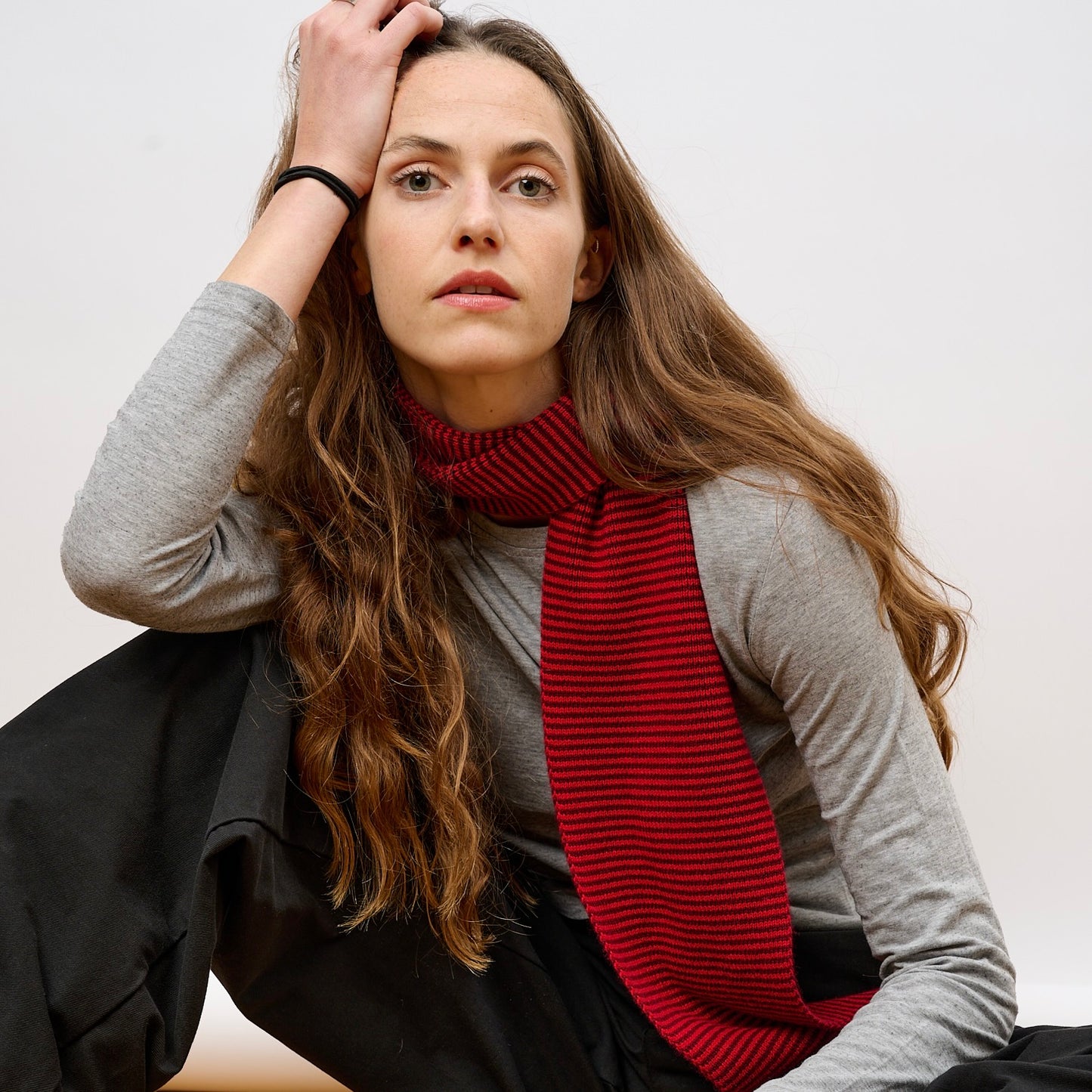 Red & Dark Red Striped Cashmere Scarf