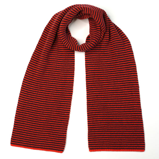 Orange & Dark Aubergine Striped 5 Ply Cashmere Scarf