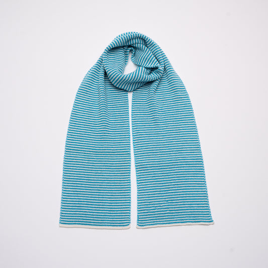 Ocean Blue & White Striped Cashmere Scarf