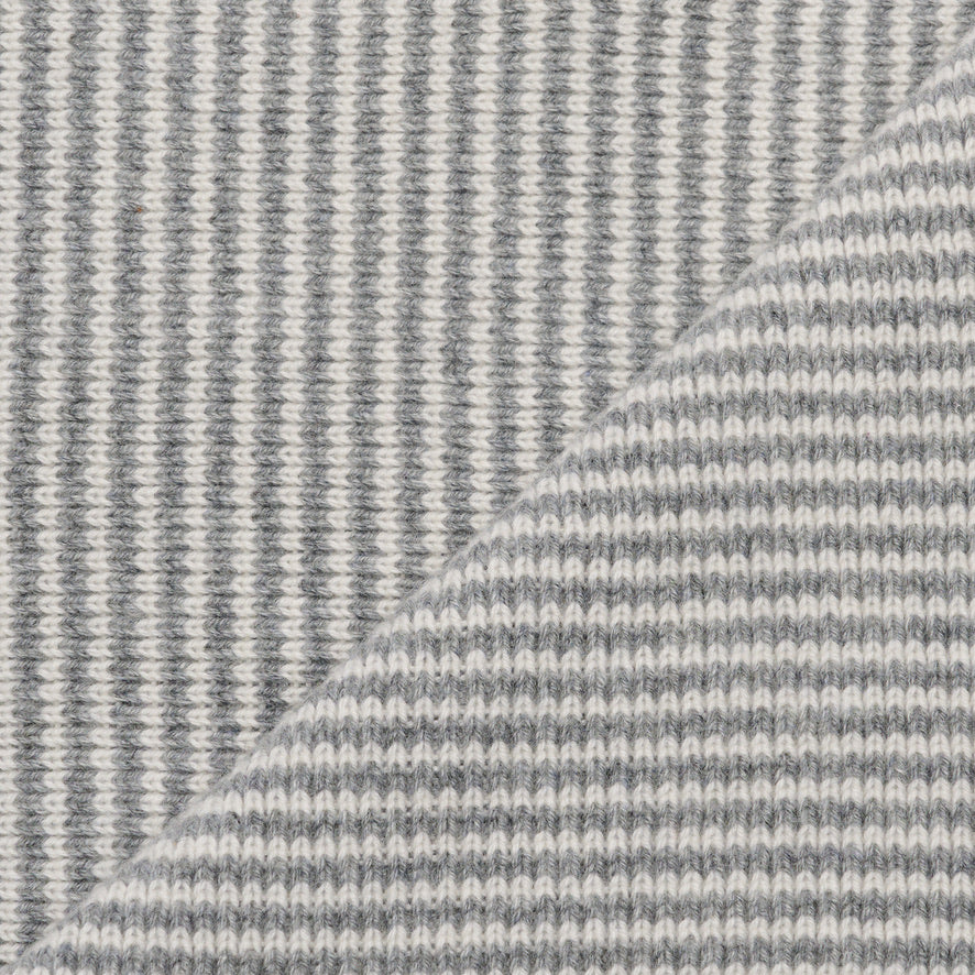 Grey Marl & White Striped 5 Ply Cashmere Scarf