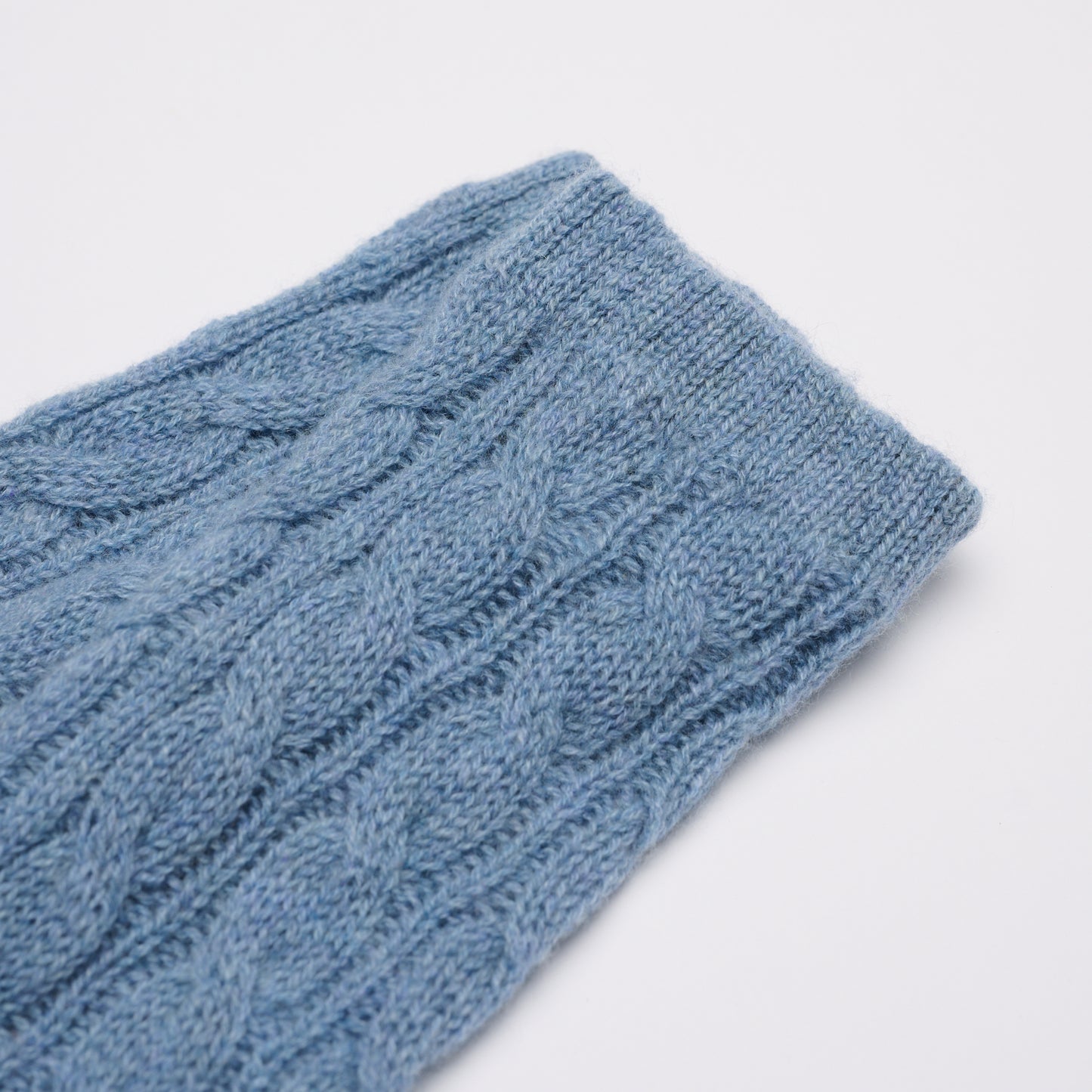 Long Cable Wrist Warmers - Denim Blue Marl
