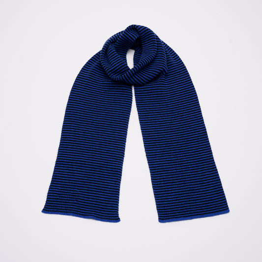 Bright Blue & Black Striped Cashmere Scarf