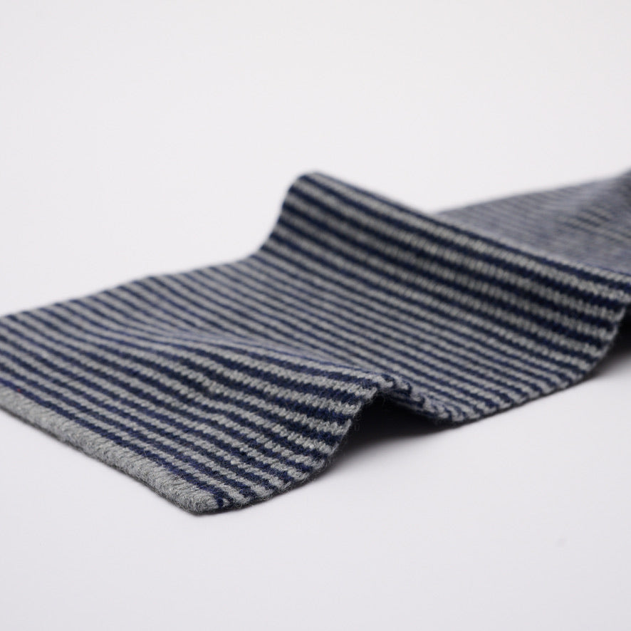 Dark Navy & Grey Striped 5 Ply Cashmere Scarf