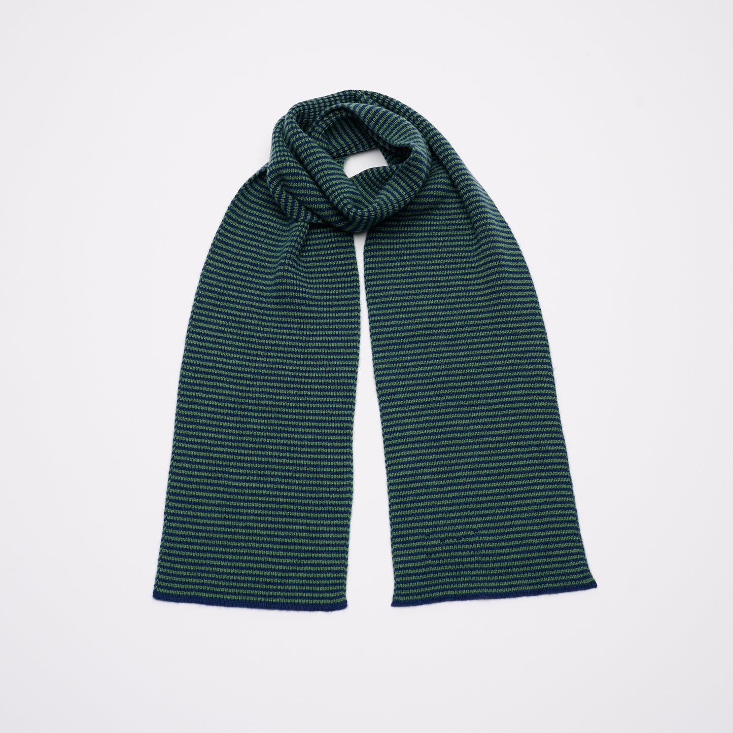 Fern Green & Navy Blue Striped Cashmere Scarf