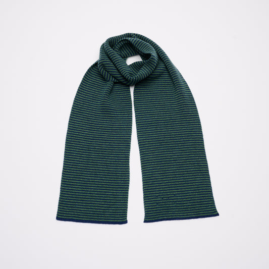 Fern Green & Navy Blue Striped Cashmere Scarf