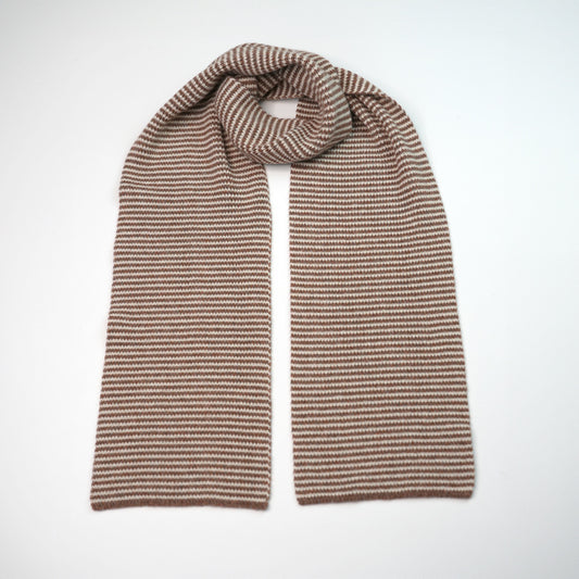 Biscuit Brown & White Striped 5 Ply Cashmere Scarf