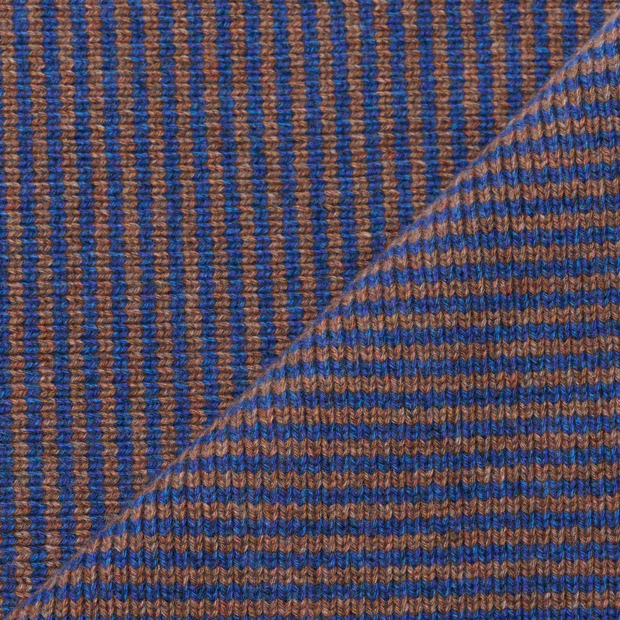 Bright Blue & Biscuit Marls Striped 5 Ply Cashmere Scarf