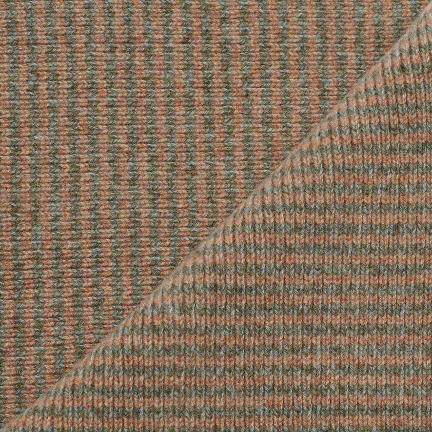 Teal Marl & Biscuit Striped 5 Ply Cashmere Scarf