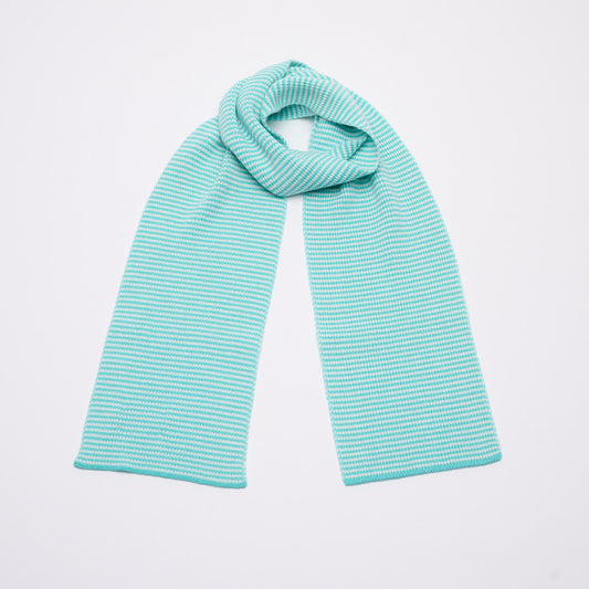 Aqua & White Striped Cashmere Scarf