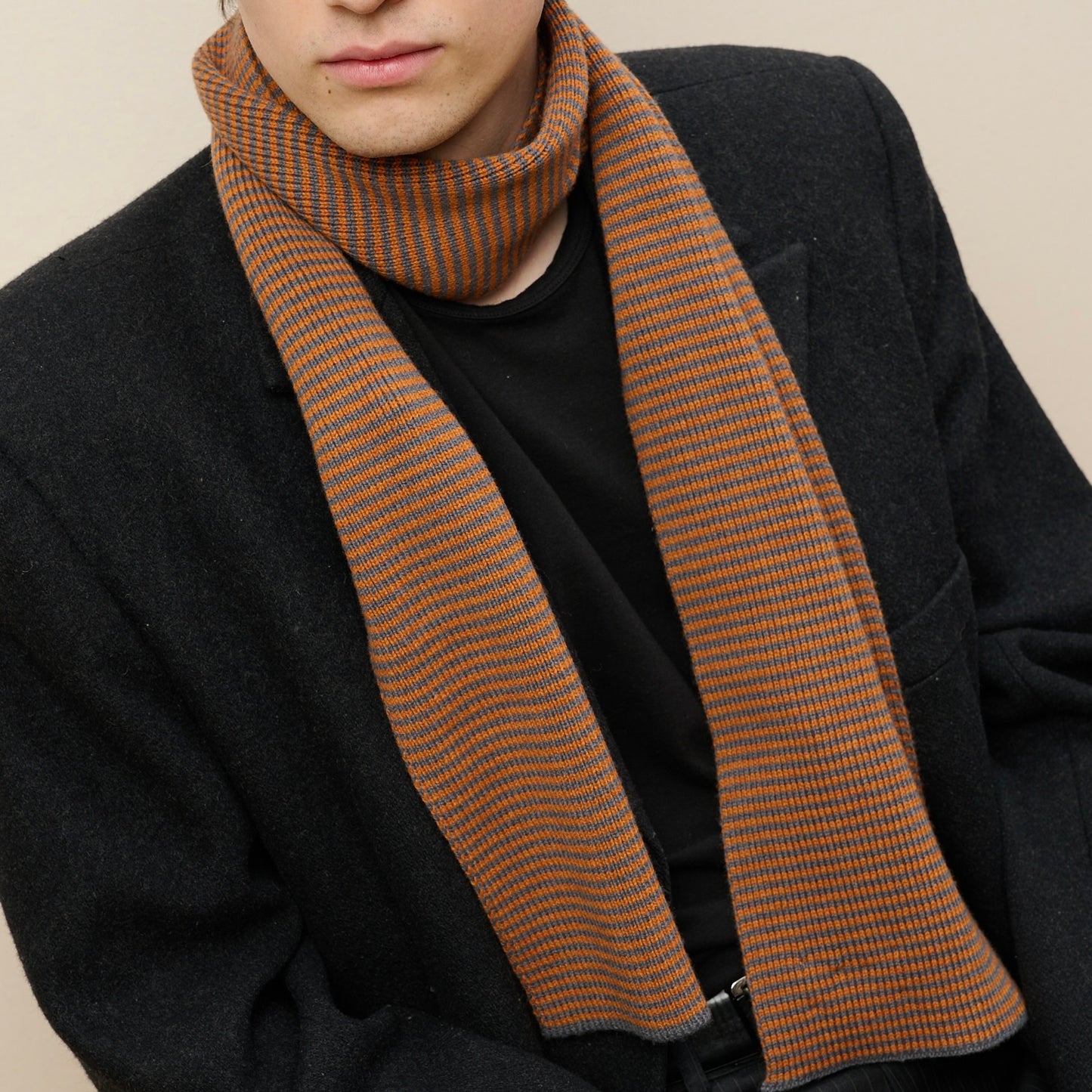 Orange & Storm Striped Cashmere Scarf