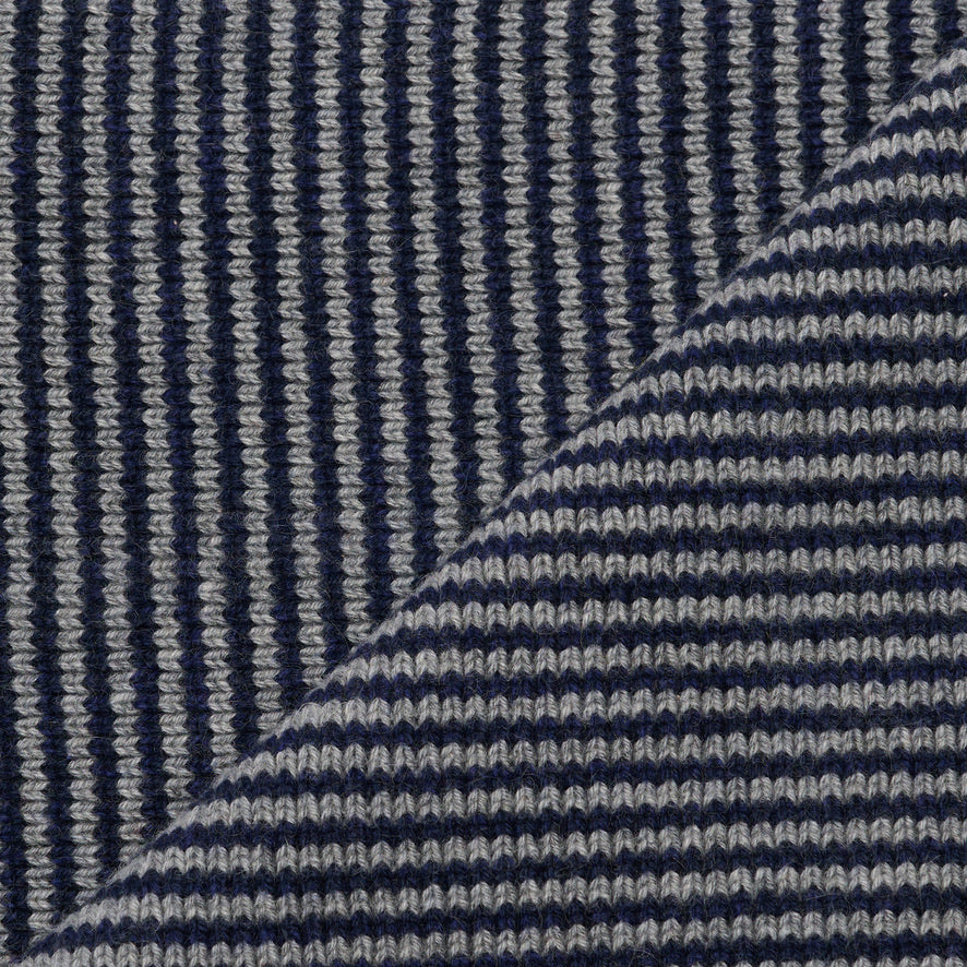 Dark Navy & Grey Striped 5 Ply Cashmere Scarf