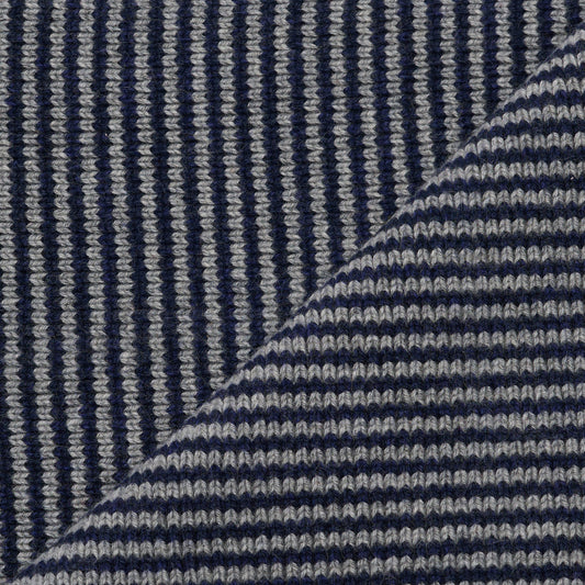 Dark Navy & Grey Striped 5 Ply Cashmere Scarf