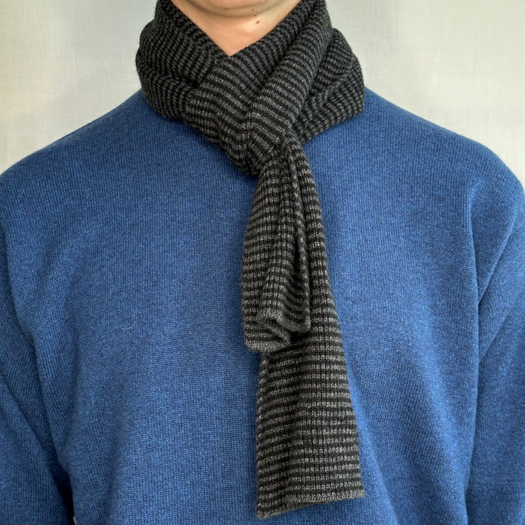 Black & Charcoal Striped Cashmere Scarf