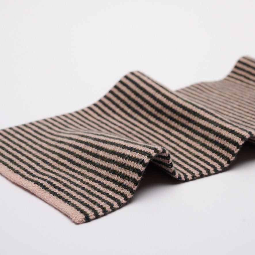Dark Olive & Blush Striped 5 Ply Cashmere Scarf