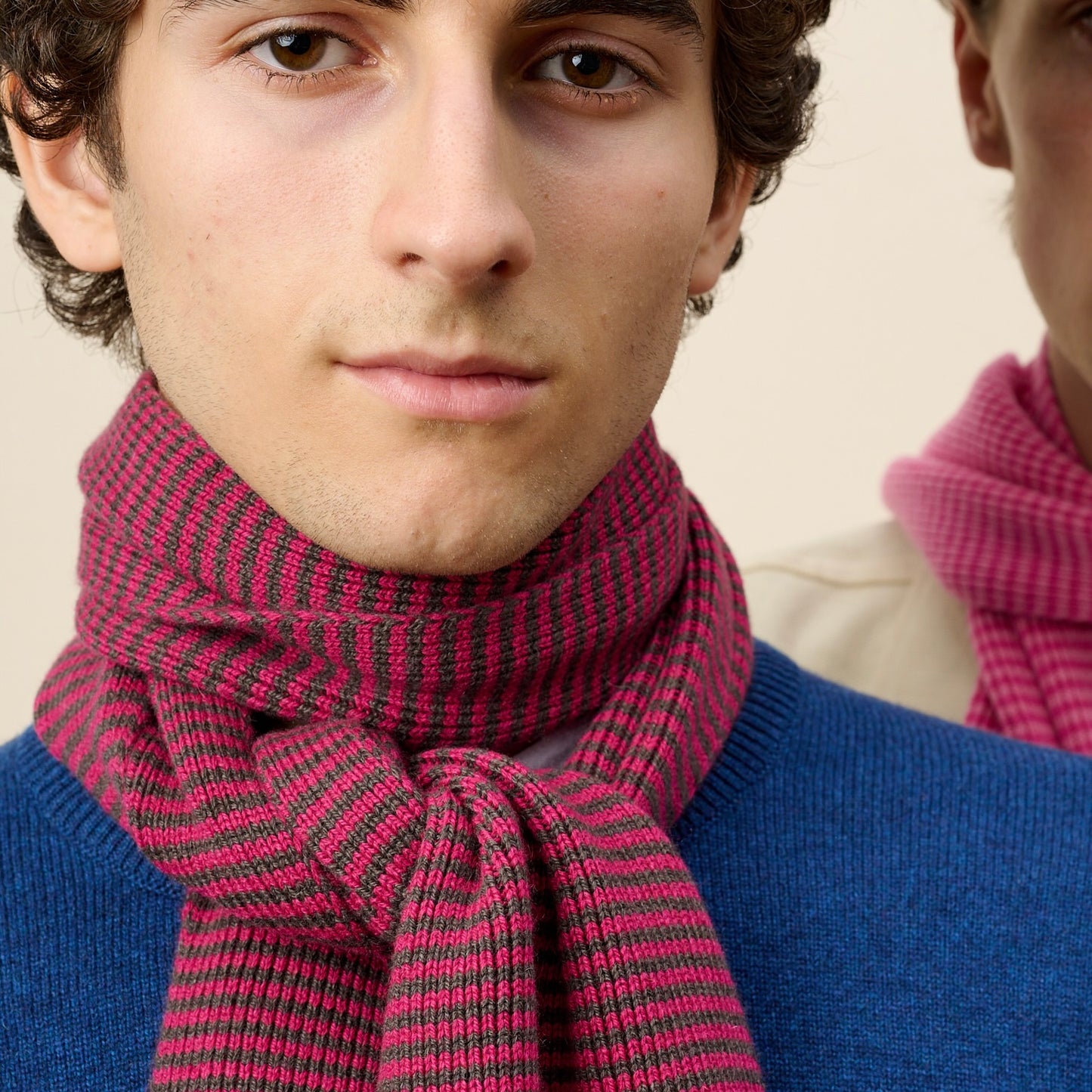 Raspberry Pink & Puddle Striped Cashmere Scarf