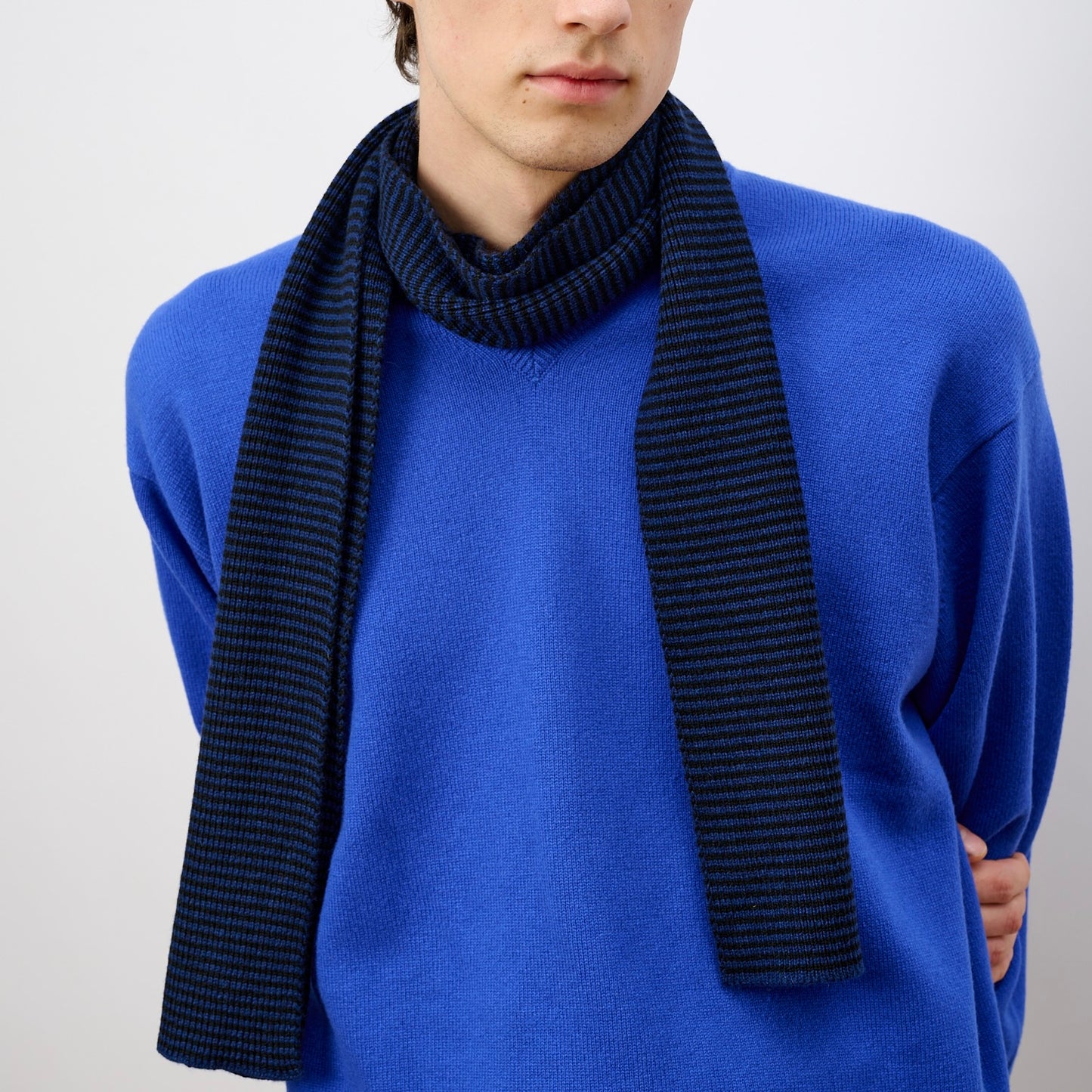 Navy Blue & Black Striped Cashmere Scarf