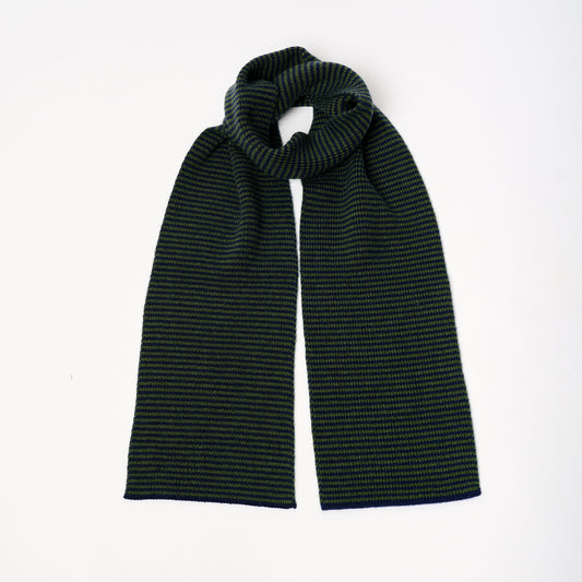 Forest Green & Navy Blue Striped Cashmere Scarf