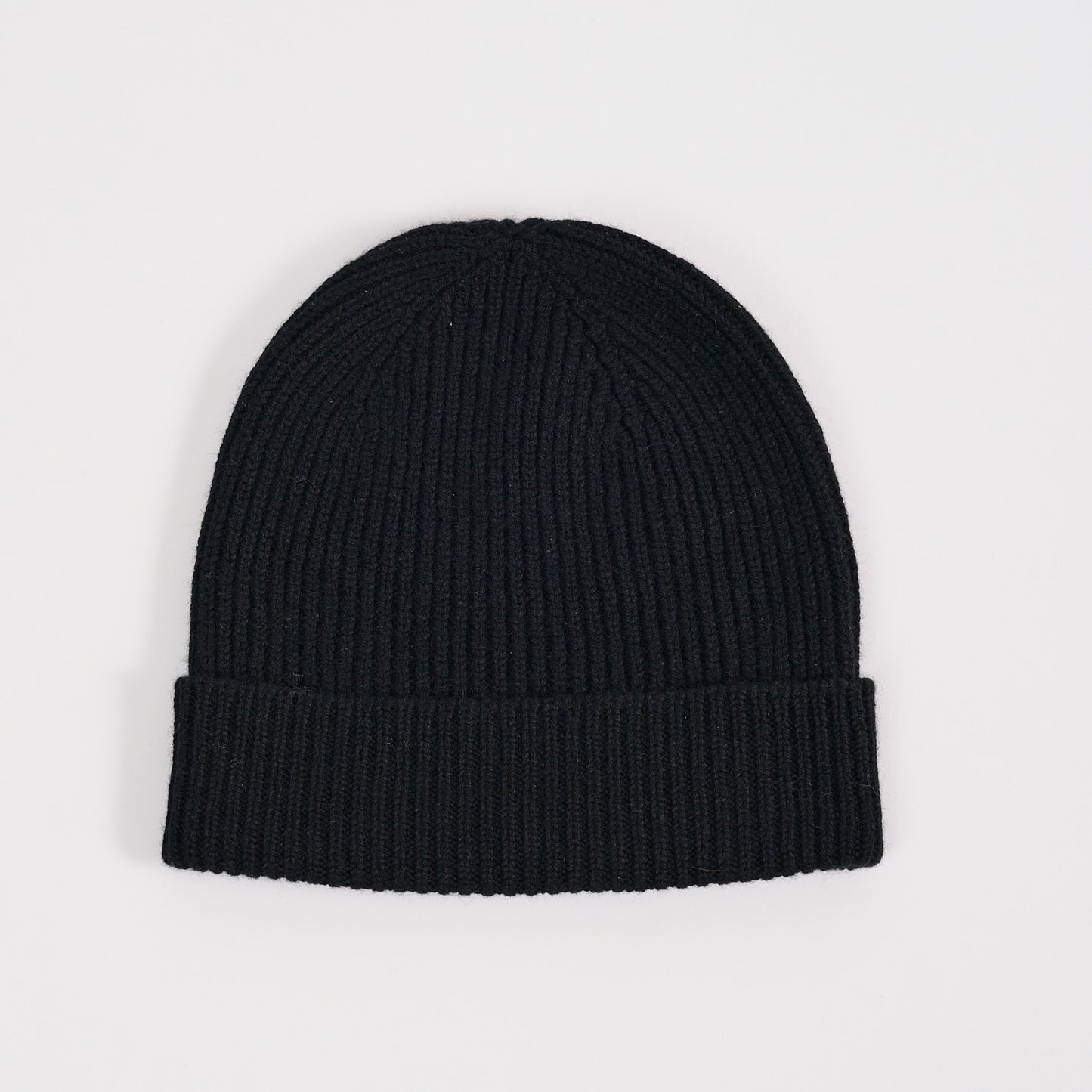 Black 3 Ply Cashmere Ribbed Beanie