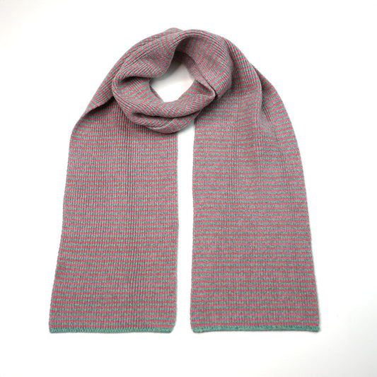 Mint Marl & Pink Striped 5 Ply Cashmere Scarf