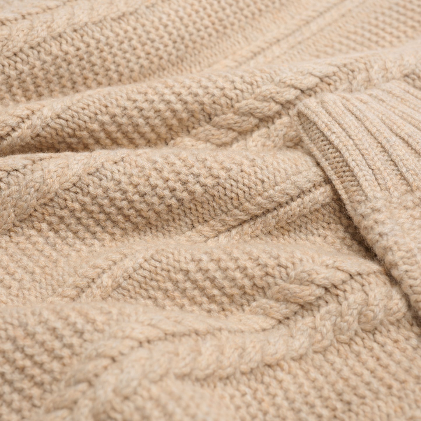 Cable Turtle Neck Jumper - Light Camel