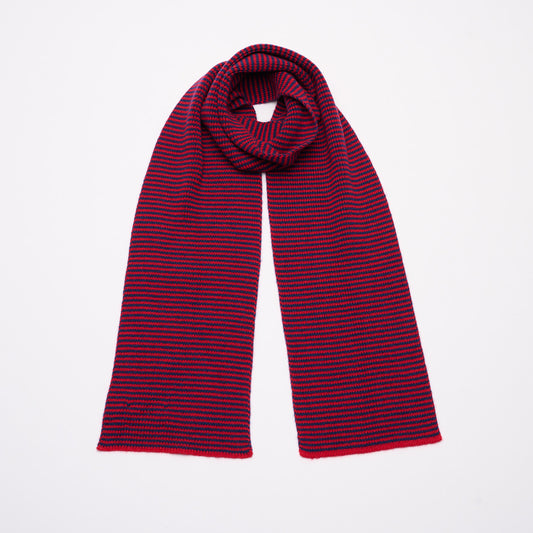 Red & Navy Striped Cashmere Scarf