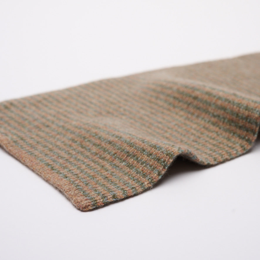 Teal Marl & Biscuit Striped 5 Ply Cashmere Scarf