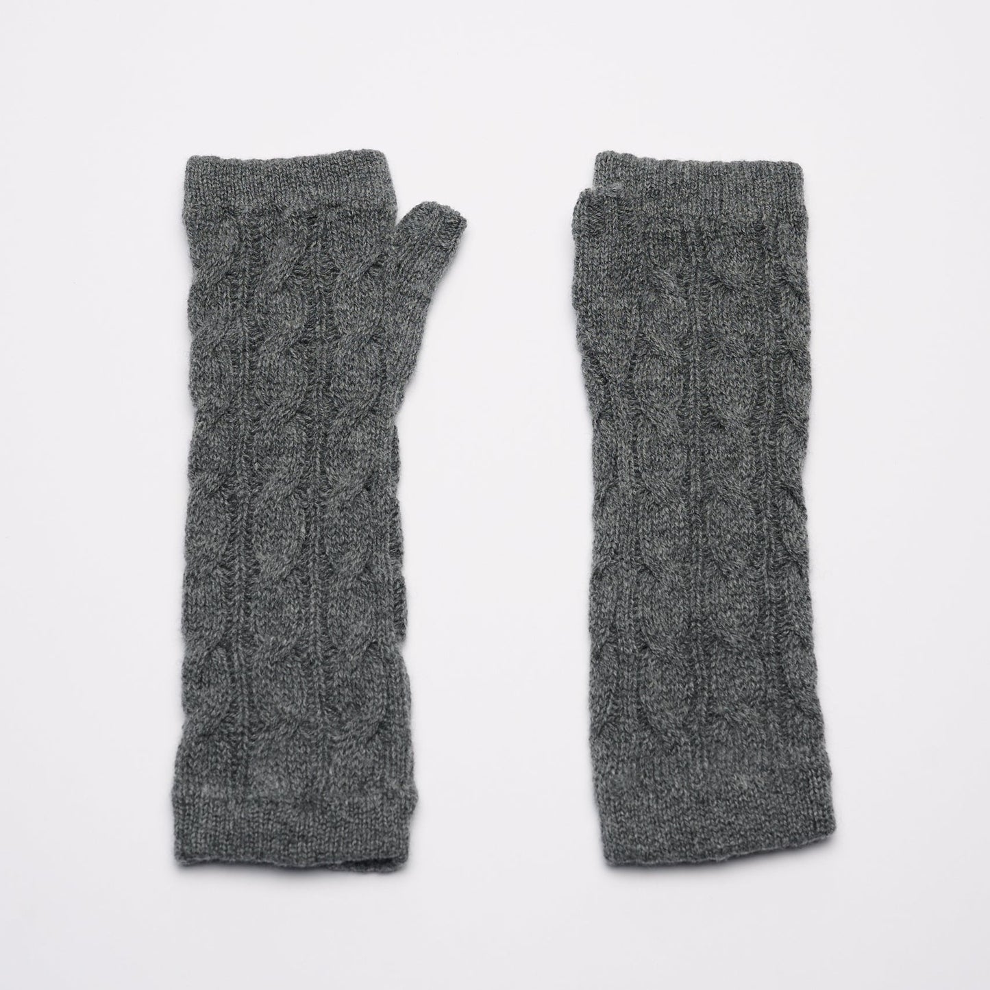 Long Cable Wrist Warmers - Grey