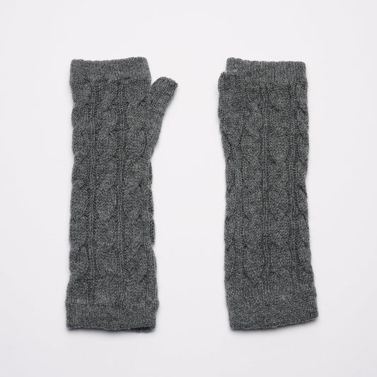 Long Cable Wrist Warmers - Grey