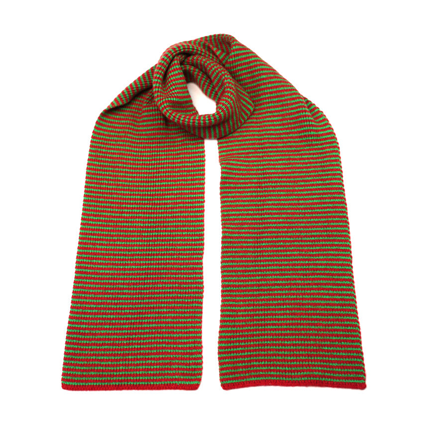 A Trippy Red & Bright Green Striped 5 Ply Cashmere Scarf