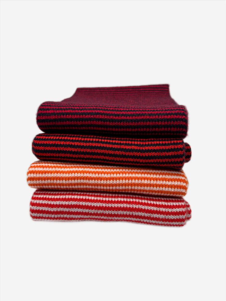 Red & Navy Striped Cashmere Scarf