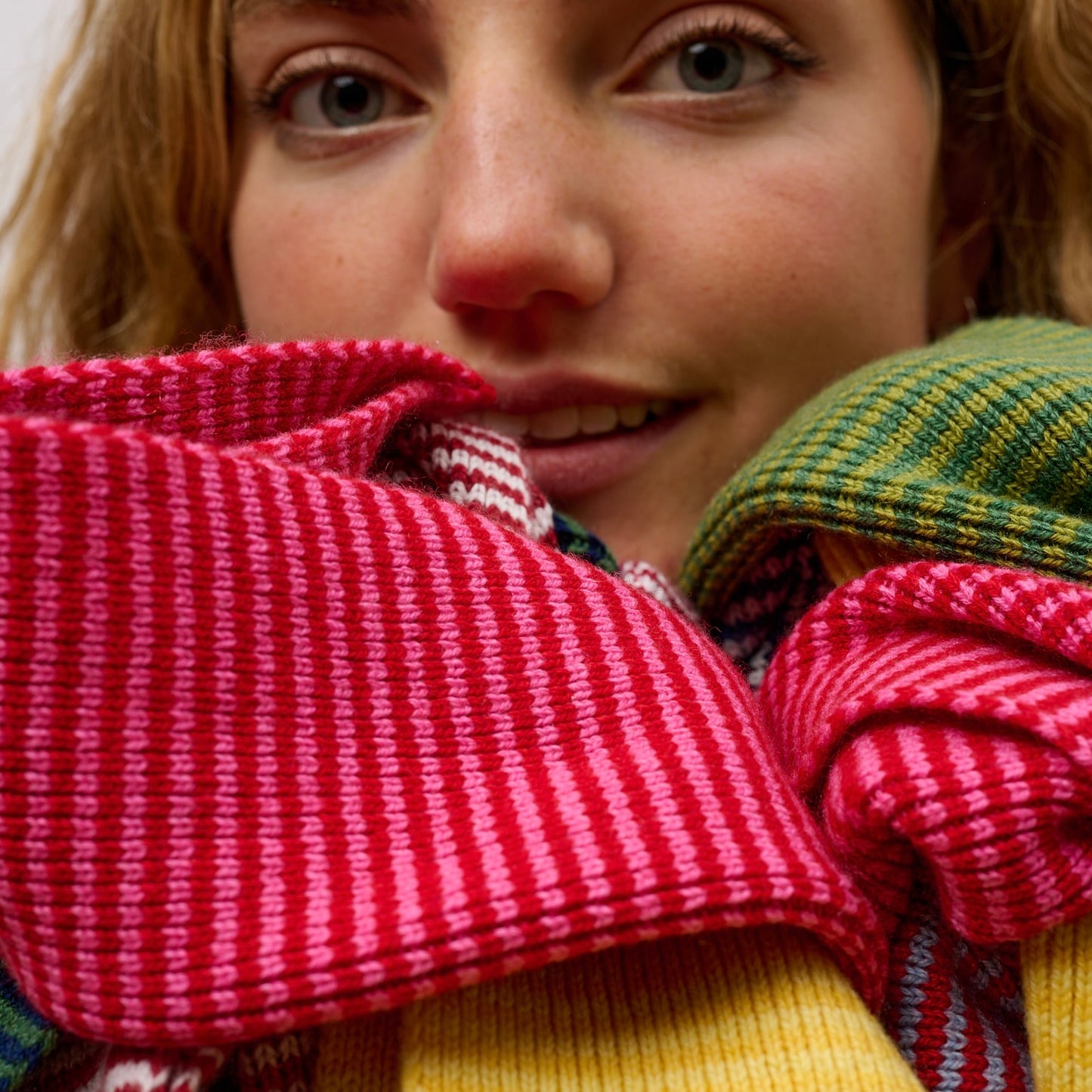 Red & Pink Striped Cashmere Scarf