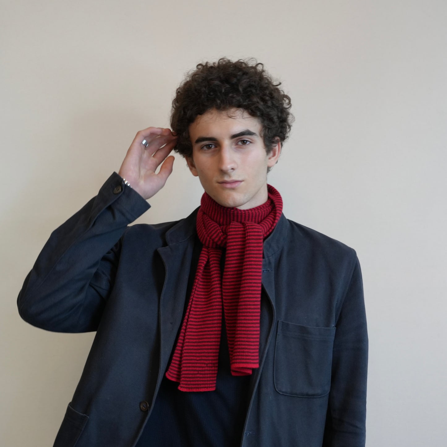 Red & Dark Red Striped Cashmere Scarf