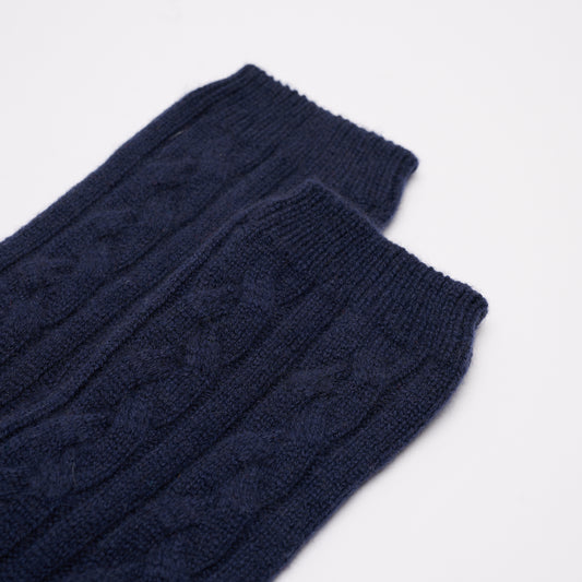 Women's Navy Cable Knit Cashmere Socks