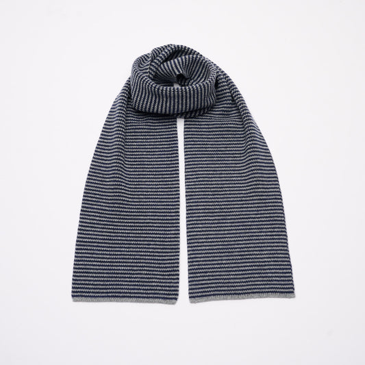 Dark Navy & Grey Striped 5 Ply Cashmere Scarf