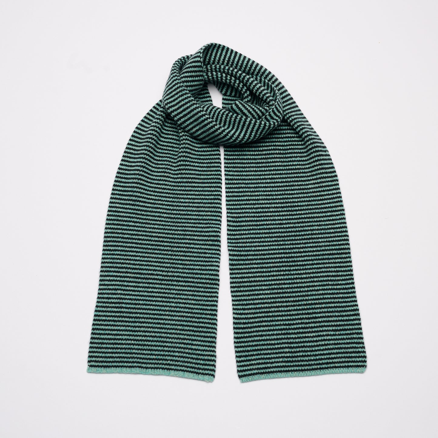 Mint Green Marl & Black Striped 5 Ply Cashmere Scarf