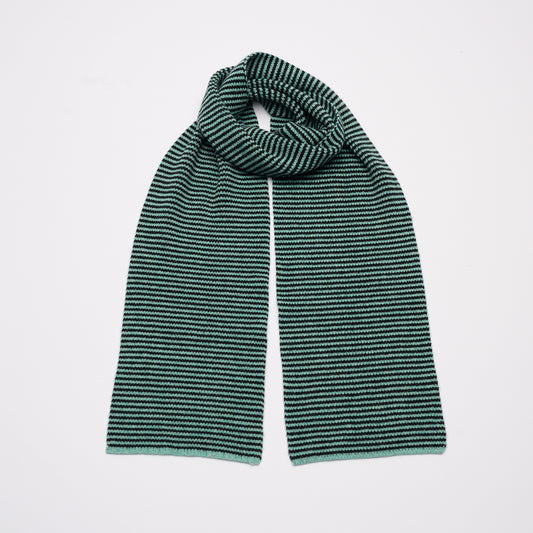 Mint Green Marl & Black Striped 5 Ply Cashmere Scarf