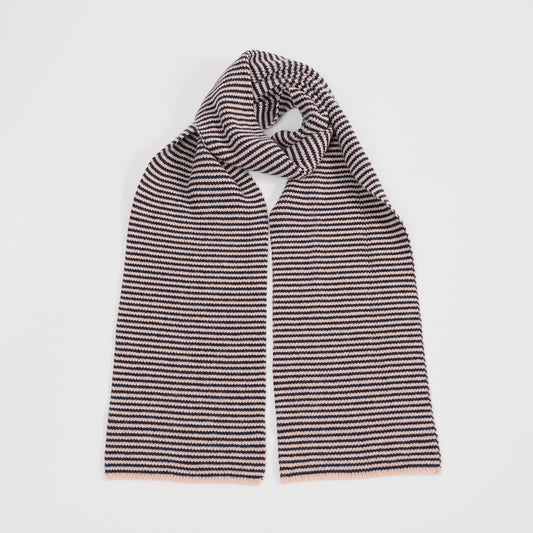 Black Navy & Blush Striped 5 Ply Cashmere Scarf