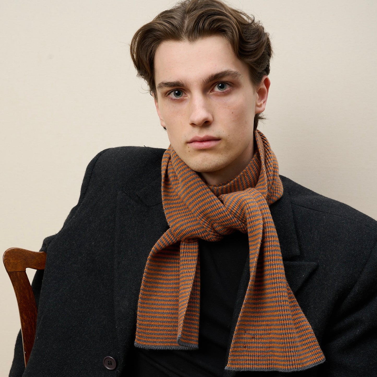 Orange & Storm Striped Cashmere Scarf