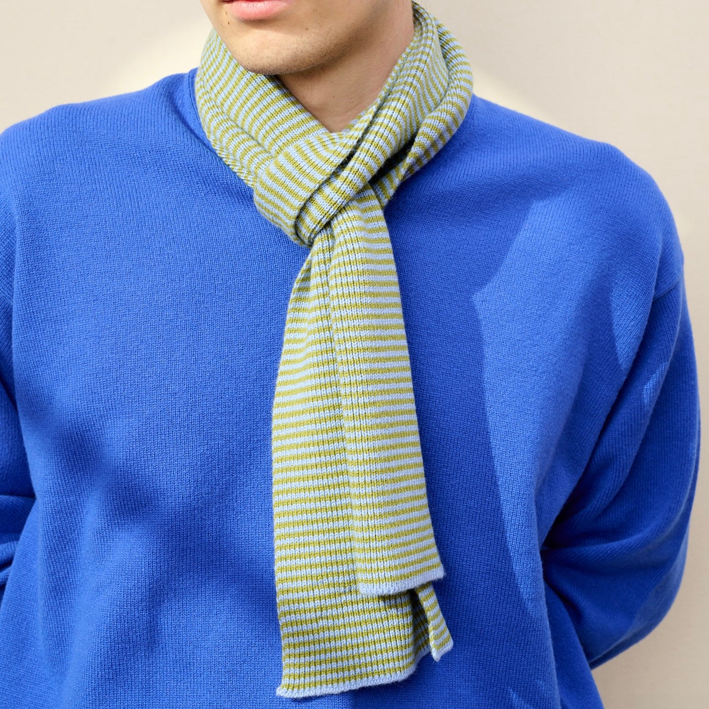 Matcha & Bluebell Striped Cashmere Scarf