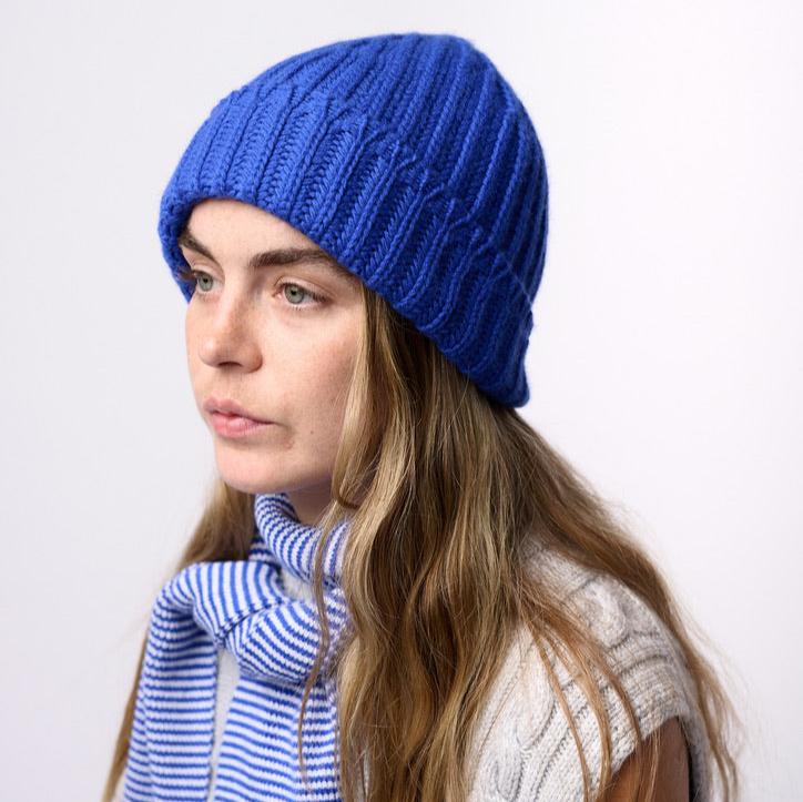 Bright Blue Chunky Knit Beanie