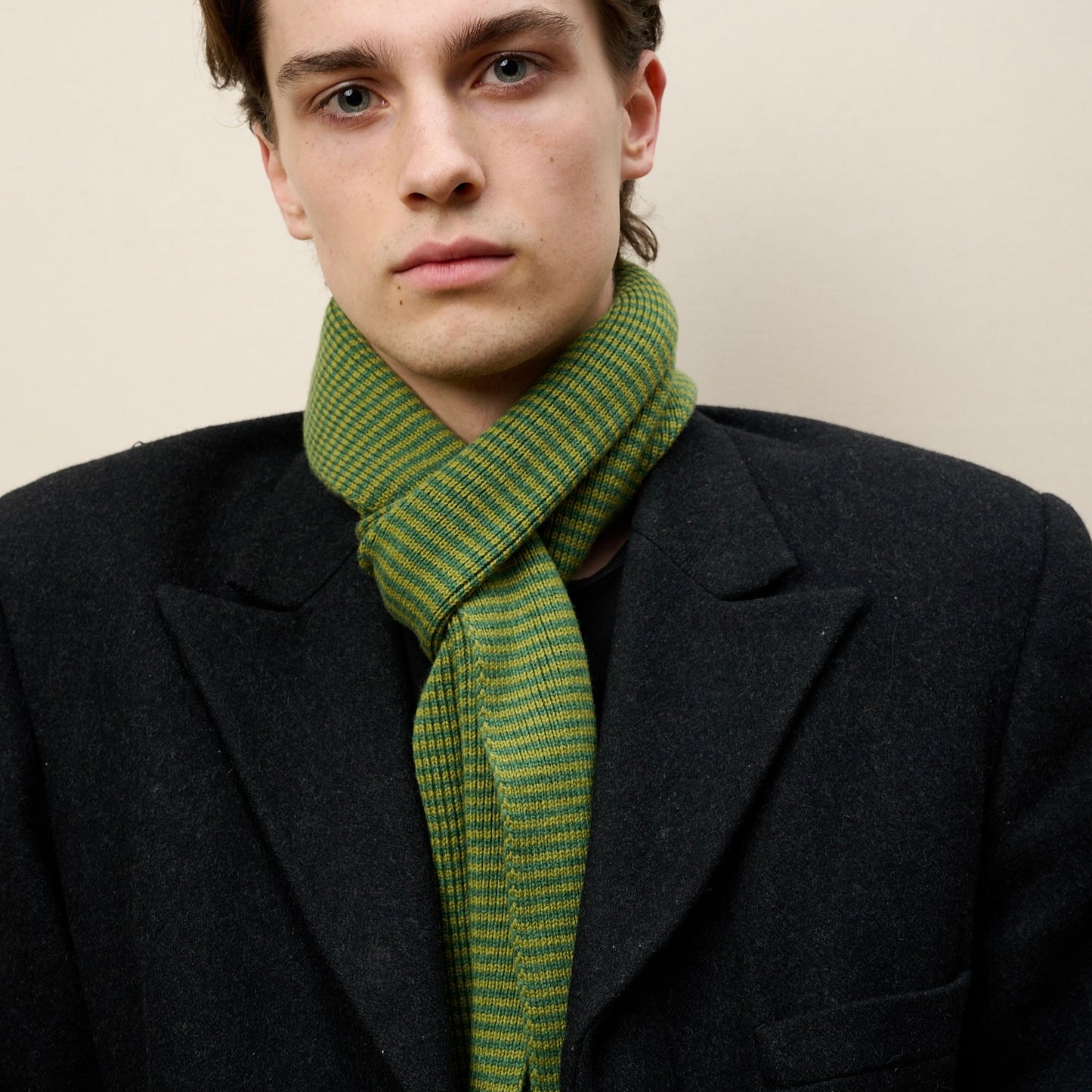 Matcha & Fern Green Striped Cashmere Scarf