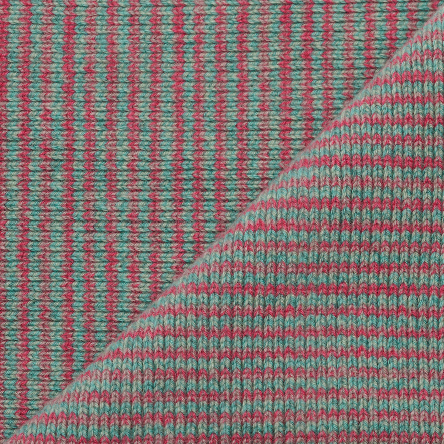 Crushed Raspberry & Mint Striped 5 Ply Cashmere Scarf